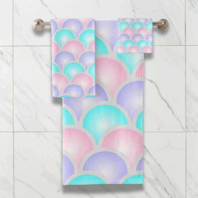 pretty purple pink aqua blue pastel mermaid scales bath towel set (pretty purple pink aqua blue pastel mermaid scales bath towel set)