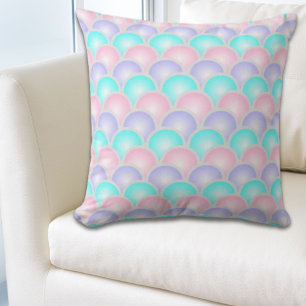 pretty purple pink aqua blue pastel mermaid scales cushion