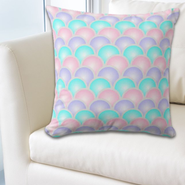 pretty purple pink aqua blue pastel mermaid scales cushion (pretty purple pink aqua blue pastel mermaid scales throw pillow)