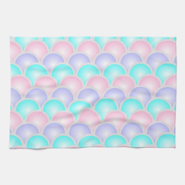 pretty purple pink aqua blue pastel mermaid scales tea towel (Horizontal)