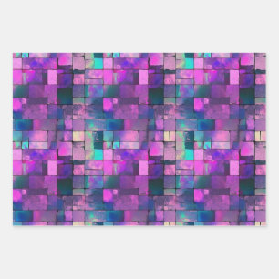 Pretty Purple Pink Blue Squares Rectangles Pattern Wrapping Paper Sheet