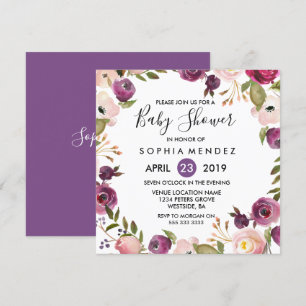 Pretty Purple Pink Botanical Baby Shower Invite