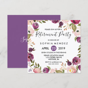 Pretty Purple Pink Botanical Retirement Party Invitation