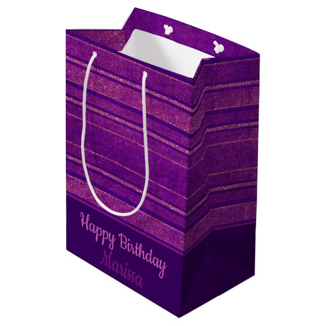 Pretty Purple Pink Distressed Stripes Pattern Medium Gift Bag (Back Angled)