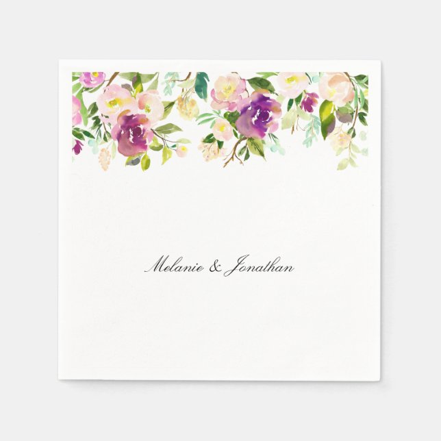 Pretty Purple Pink Floral Watercolor Napkin (Front)