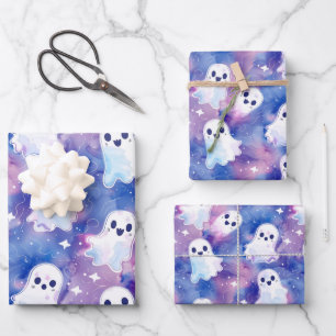 Pretty Purple pink Ghost Halloween Heva Weva Wrapping Paper Sheet