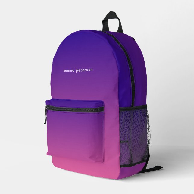 Pretty Purple Pink Gradient Rainbow Monogram Printed Backpack (Back Corner Right)