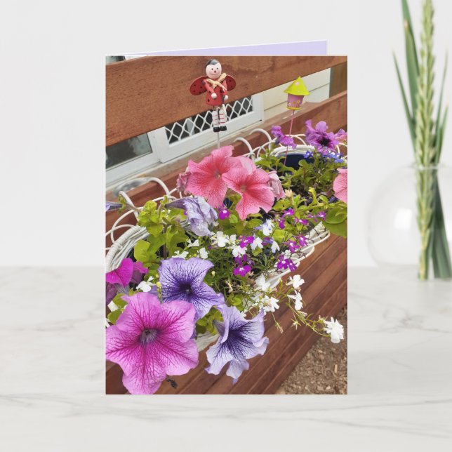 Pretty Purple & Pink Petunias and Fairy Garden Card (Front)