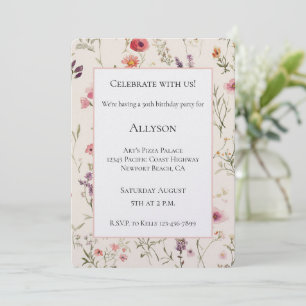 Pretty Purple Pink Red Flowers Birthday Invitation