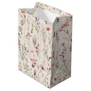 Pretty Purple Pink Red Flowers Birthday Medium Gift Bag