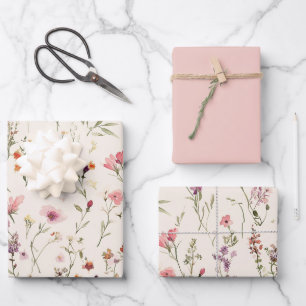 Pretty Purple Pink Red Flowers Birthday Wrapping Paper Sheet