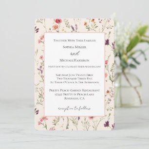 Pretty Purple Pink Red Flowers Wedding Invitation