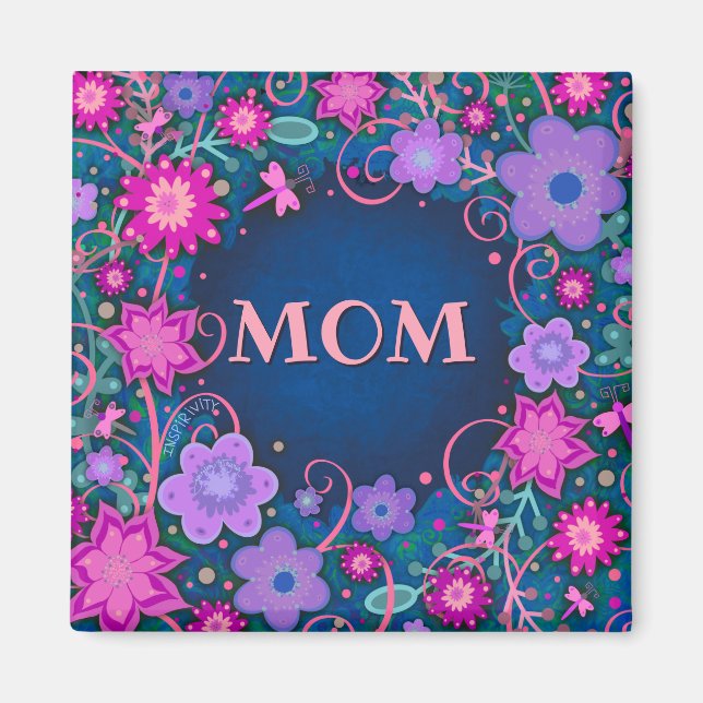 Pretty Purple Pink Whimsical Floral Fun Mum  Magnet (Front)
