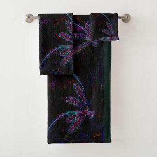 Pretty Purple Pixelated Dragonfly Bath Towel Set