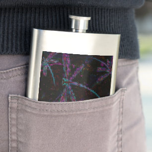 Pretty Purple Pixelated Dragonfly Hip Flask