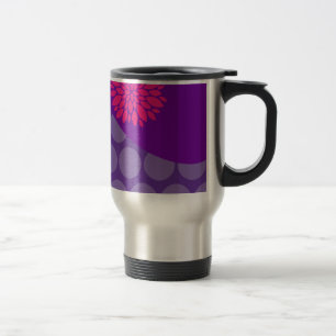 Pretty Purple Polka Dots Wave with Pink Flower Travel Mug