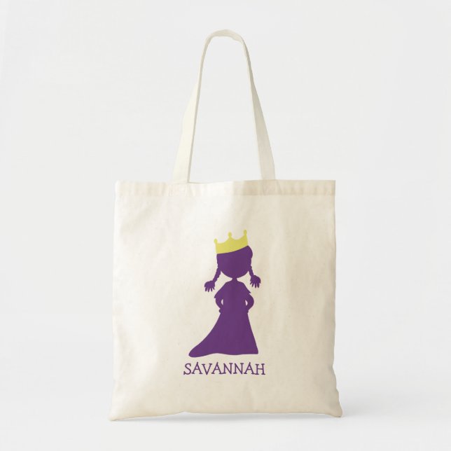 Pretty Purple Princess Silhouette Little Girls Tote Bag (Front)