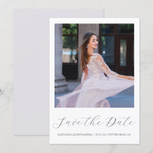 Pretty Purple Quinceanera Simple Calligraphy Photo Save The Date