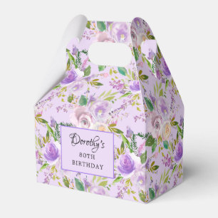 Pretty Purple Rose Floral 80th Birthday Favour Box