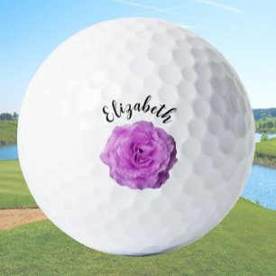 Pretty purple rose flower custom name ladies golf balls