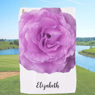 Pretty purple rose flower custom name womens golf towel