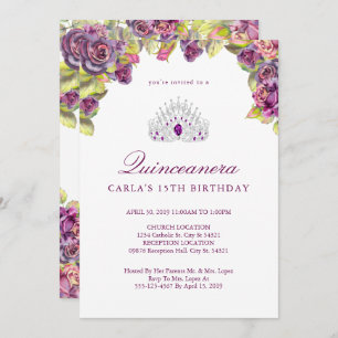 Pretty Purple Rose Quinceanera Invitations