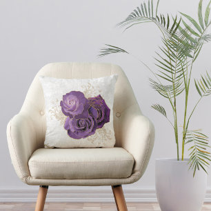 Pretty Purple Roses Floral Cushion