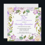 Pretty Purple Rustic Floral 70th Birthday Invitation<br><div class="desc">Honour a special person with this elegant 70th Birthday party invitation. A variety of purple and ivory white roses tucked into dark green foliage create a round botanical frame.</div>