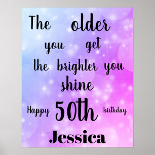 Pretty Purple sparkle 50th Birthday Name Poster