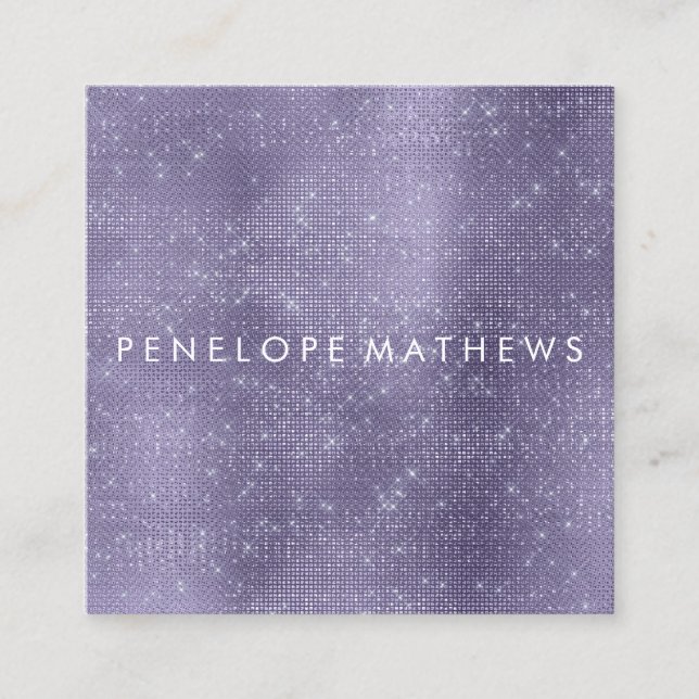 Pretty Purple Sparkle Beauty Stylist  Square Business Card (Front)