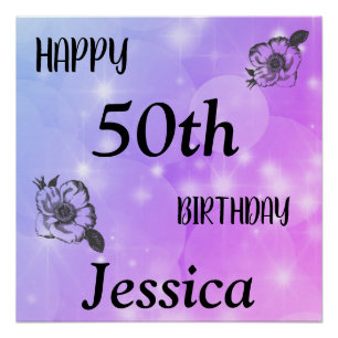 Pretty Purple sparkle Happy 50th Birthday Poster