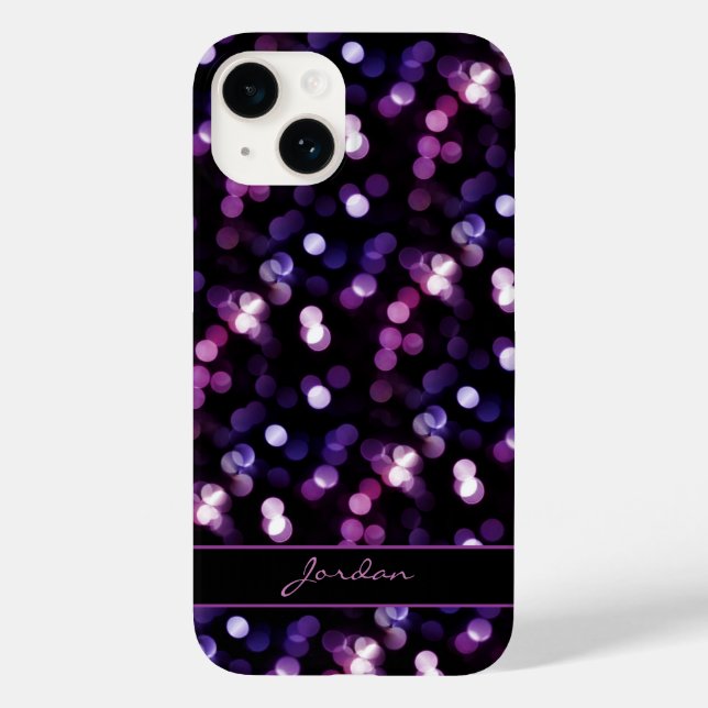 Pretty Purple Sparkle Lights with Name Case-Mate iPhone Case (Back)