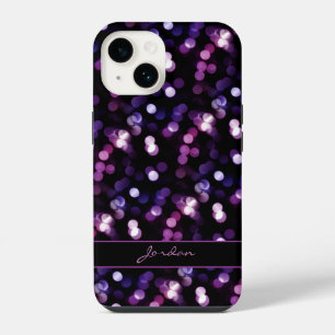 Pretty Purple Sparkle Lights with Name iPhone 14 Case