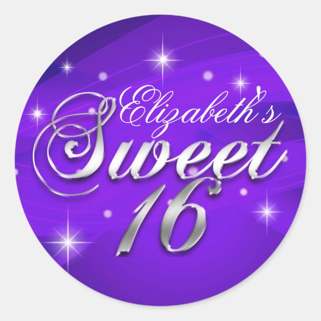 Pretty Purple Sparkle Sweet Sixteen Sticker (Front)