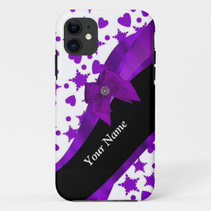 Pretty purple spotty girly pattern personalised iPhone 11 case
