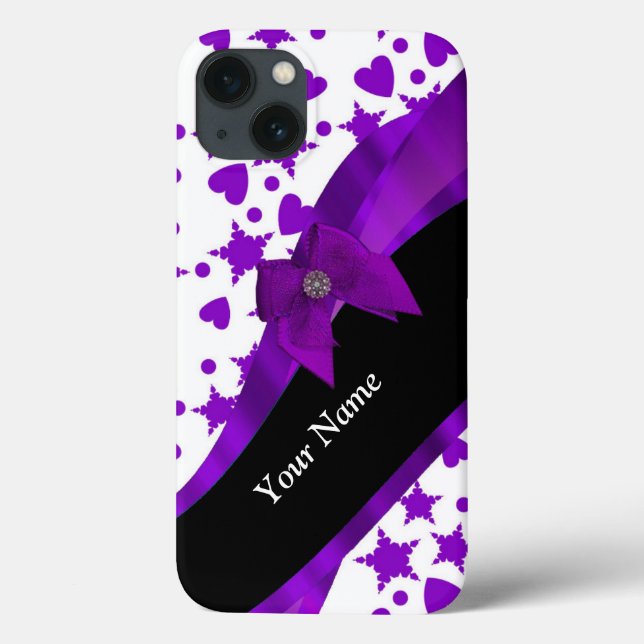 Pretty purple spotty girly pattern personalised Case-Mate iPhone case (Back)