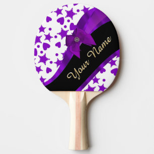 Pretty purple spotty girly pattern personalised ping pong paddle