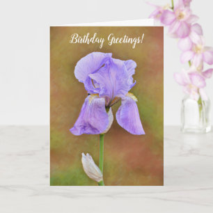 Pretty Purple Spring Iris Flower Art Birthday Card