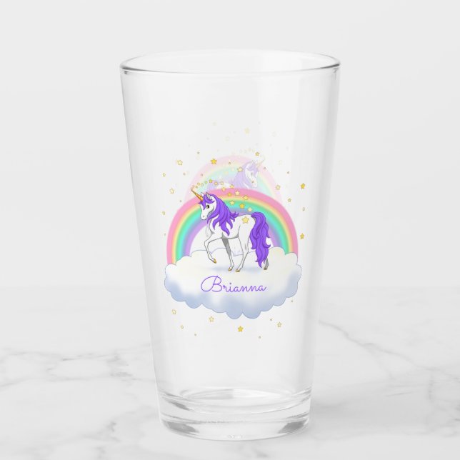 Pretty Purple Sweet Dreams Rainbow Unicorn Glass (Front)