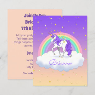 Pretty Purple Sweet Dreams Rainbow Unicorn Invitation