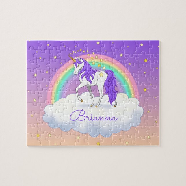 Pretty Purple Sweet Dreams Rainbow Unicorn Jigsaw Puzzle (Horizontal)