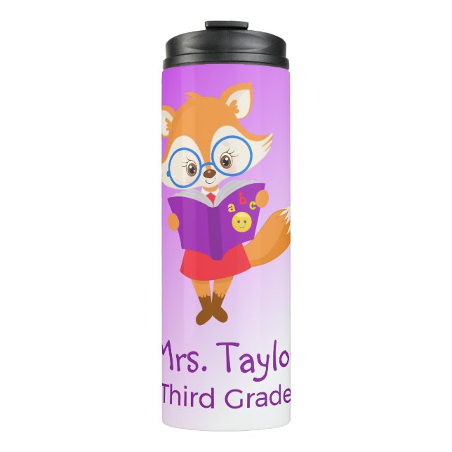 Pretty Purple Teacher's Gift Fox Thermal Tumbler (Front)