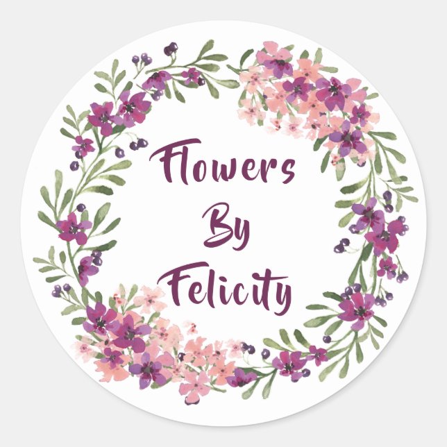 Pretty Purple Toned Floral Wreath Marketing Classic Round Sticker (Front)