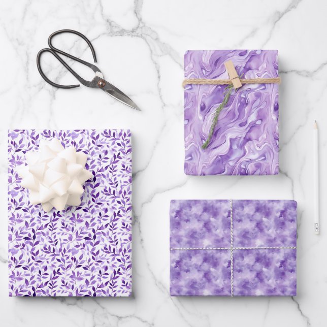 Pretty Purple Trio Wrapping Paper Sheet (Front)