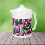Pretty Purple Tulips Floral<br><div class="desc">White ceramic teapot with lid that features the photo image of a garden of pretty,  purple Tulip blooms. A lovely,  floral design!</div>