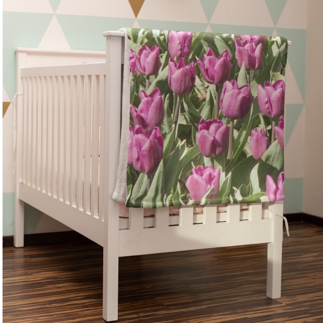 Pretty Purple Tulips Floral Fleece Blanket (In Situ Folded)