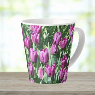 Pretty Purple Tulips Floral Latte Mug