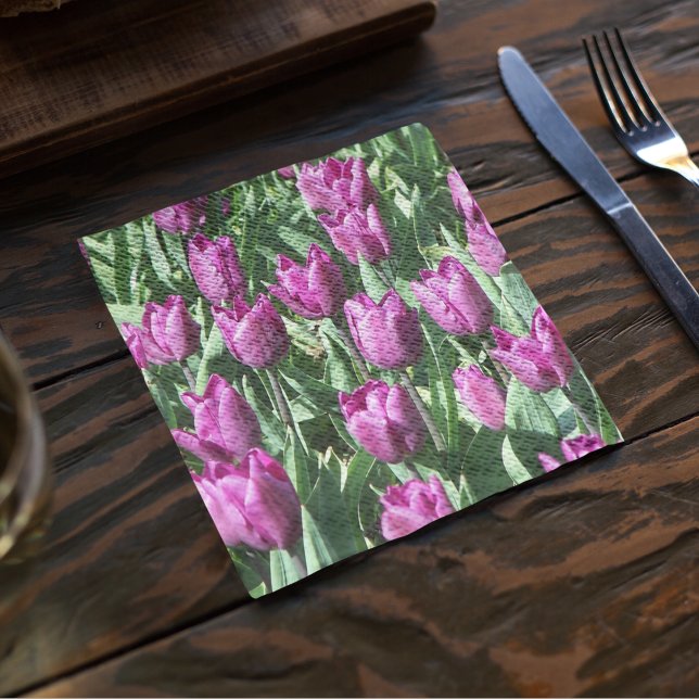 Pretty Purple Tulips Floral Napkin (In Situ Table)
