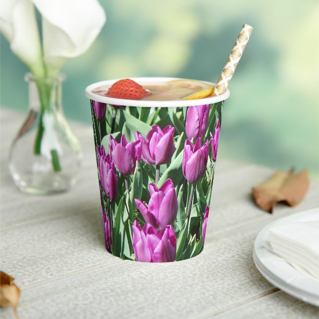 Pretty Purple Tulips Floral Paper Cups (Insitu)