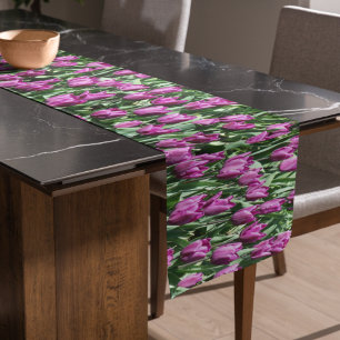 Pretty Purple Tulips Floral Short Table Runner